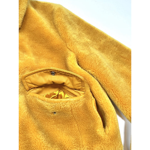 Samantha Sipos Shearling Bomber Jacket Collared Full Zip Pockets Size XS Yellow - Picture 7 of 16